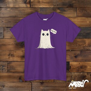 Ghost Cat T-Shirt: Meow-loween Unisex Tee Purple