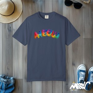 Regenbogen Meow Katzen-T-Shirt: Komfort Farben Stolz T-Shirt Midnight