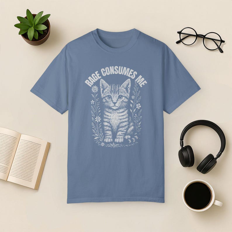 Comfort Colors Rage Consumes Me Cat-shirt: donkere humor cadeau Blue Jean
