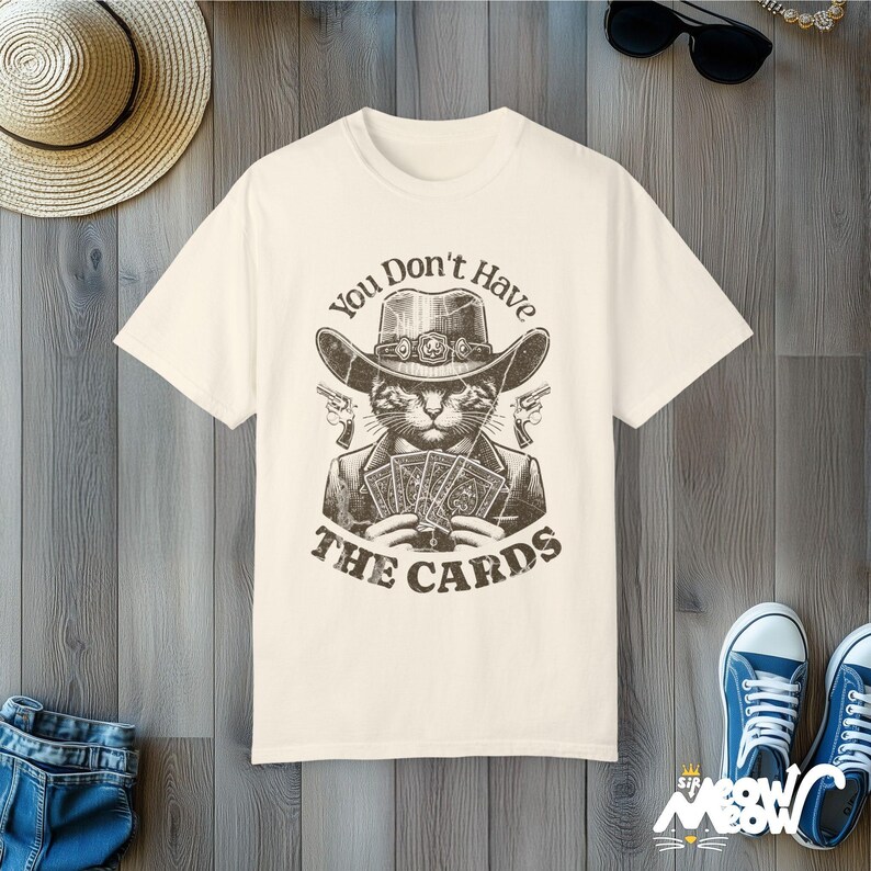 T-shirt de joueur de cartes de chat de cowboy : t-shirt de parodie politique vintage image 7