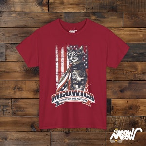 Meowica Cat T-Shirt: Patriotic 4th of July Kitten Tee Cardinal Red