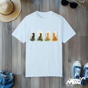 Watercolor Four Seasons Cat T-Shirt - Comfort Colors Unisex Tee Chambray