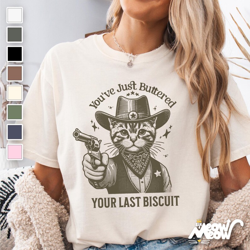 Cowboy Cat T-Shirt: Funny Western Graphic Tee - Comfort Colors image 1