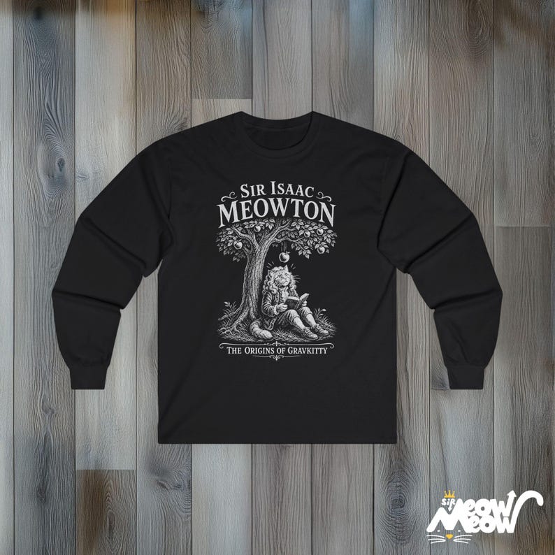 Sir Isaac Meowton Cat T-Shirt, Physics Teacher Gift, Newton Gravity Tee (Vintage Style) image 12