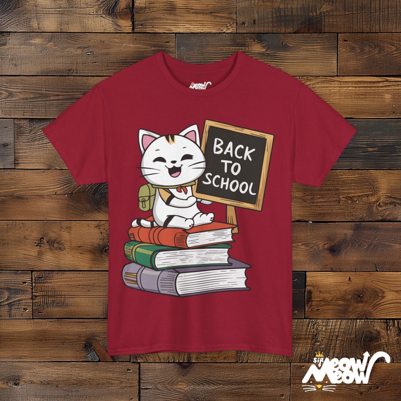 Back to School Cat Tee, Teacher Student Gift Cardinal Red