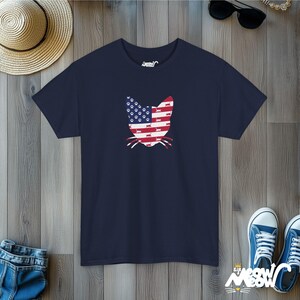 Patriotic Cat T-Shirt: USA Flag 4th of July Tee Navy