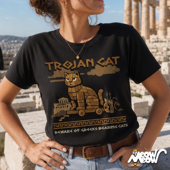 Trojan Cat Shirt, Funny Greek Mythology History Tee, Ancient Greece Cat Lover Gift