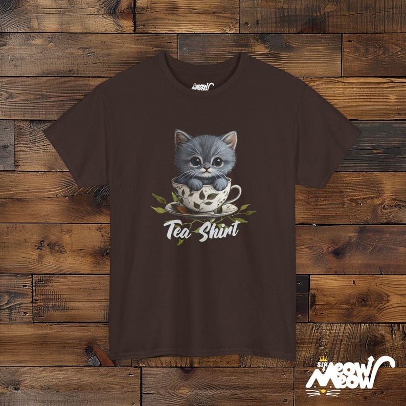 Kitten in Teacup T-Shirt – Funny Cat Lover Graphic Tee Dark Chocolate