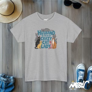 Koszulka Mąż szalonej kociary | Zabawna koszulka dla taty kota | Purrfect Gift for Husbands Sport Grey