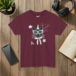 Camiseta de fiesta con diseño de gato, camiseta gráfica para celebración de cumpleaños, regalo para amantes de los gatos imagen 3