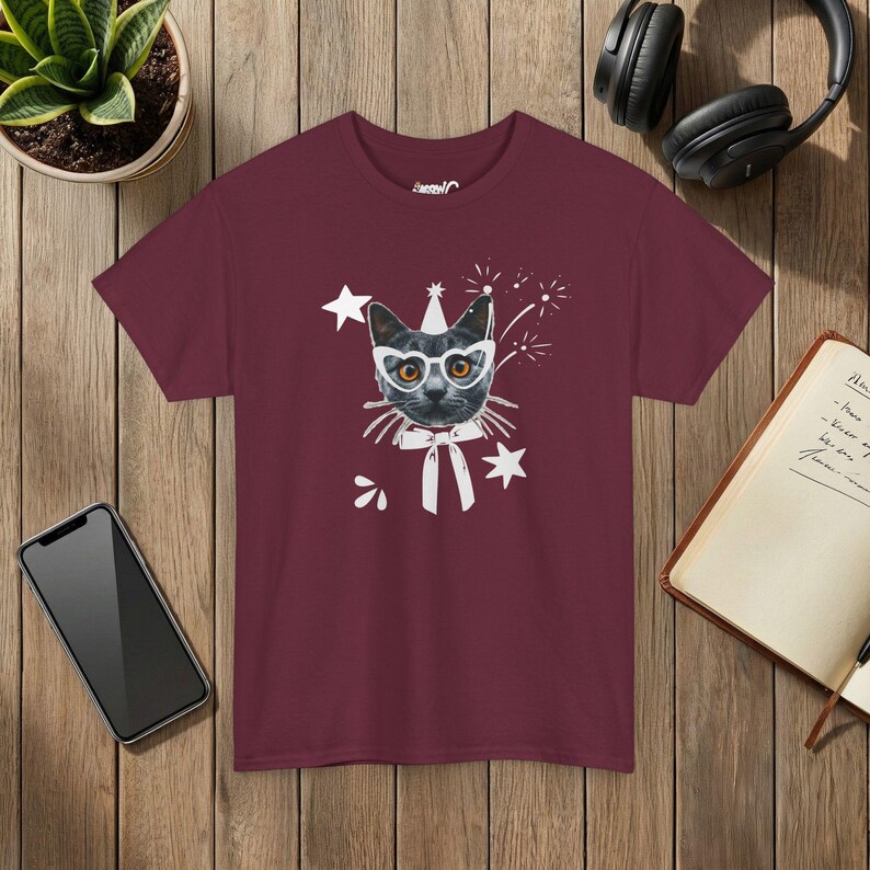 Camiseta de fiesta con diseño de gato, camiseta gráfica para celebración de cumpleaños, regalo para amantes de los gatos imagen 3