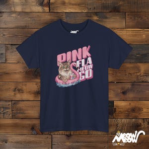 Lustiges Flamingo Katzen-T-Shirt - Retro Pink Fla-MEOW-Go Float Design - Lustiges Geschenk für Katzenliebhaber Navy