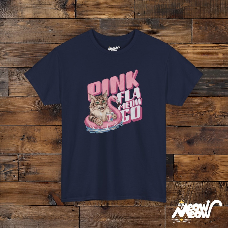 Lustiges Flamingo Katzen-T-Shirt - Retro Pink Fla-MEOW-Go Float Design - Lustiges Geschenk für Katzenliebhaber Navy