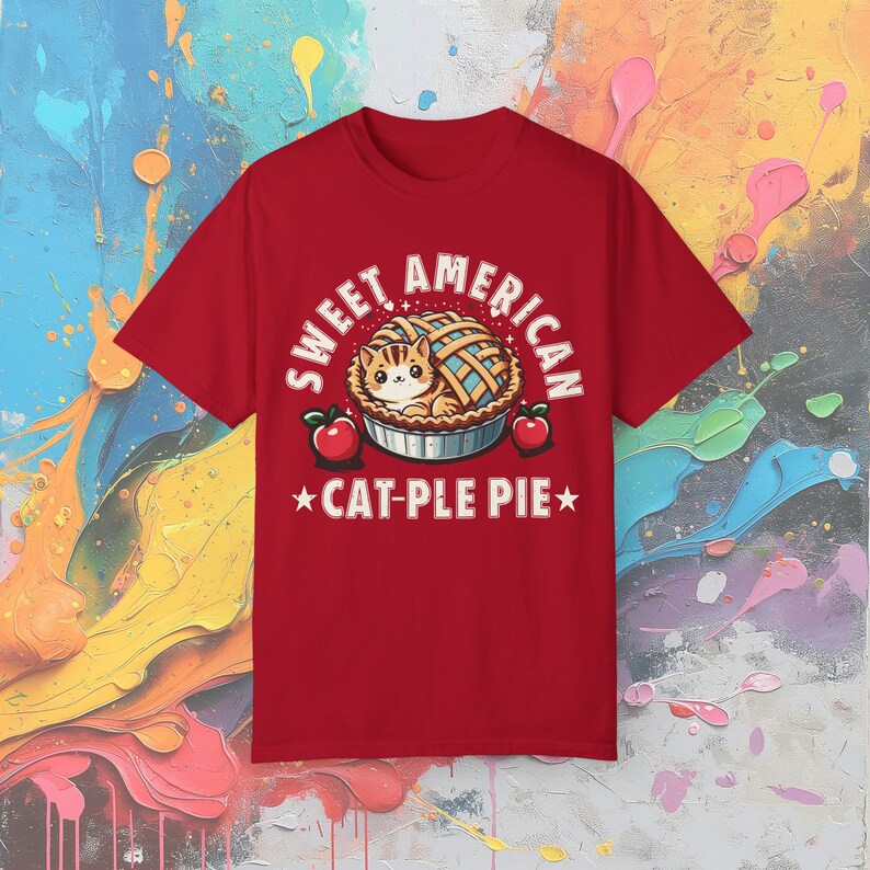 Comfort Colors Apple Pie Cat T-Shirt, Foodie Tee Red