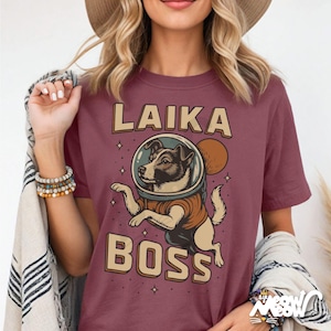 Laika Boss T-Shirt, Space Dog Graphic Tee, Funny Retro Cosmonaut Shirt, Comfort Colors Space Dog Shirt