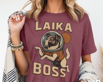 Laika Boss T-Shirt: Retro Space Dog Graphic, Comfort Colors Tee