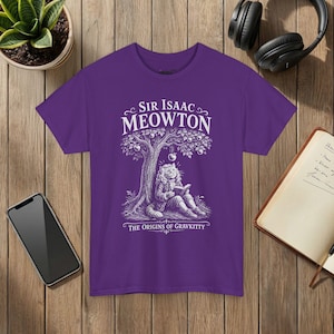 Sir Isaac Meowton Cat T-Shirt, Physics Teacher Gift, Newton Gravity Tee (Vintage Style) image 9