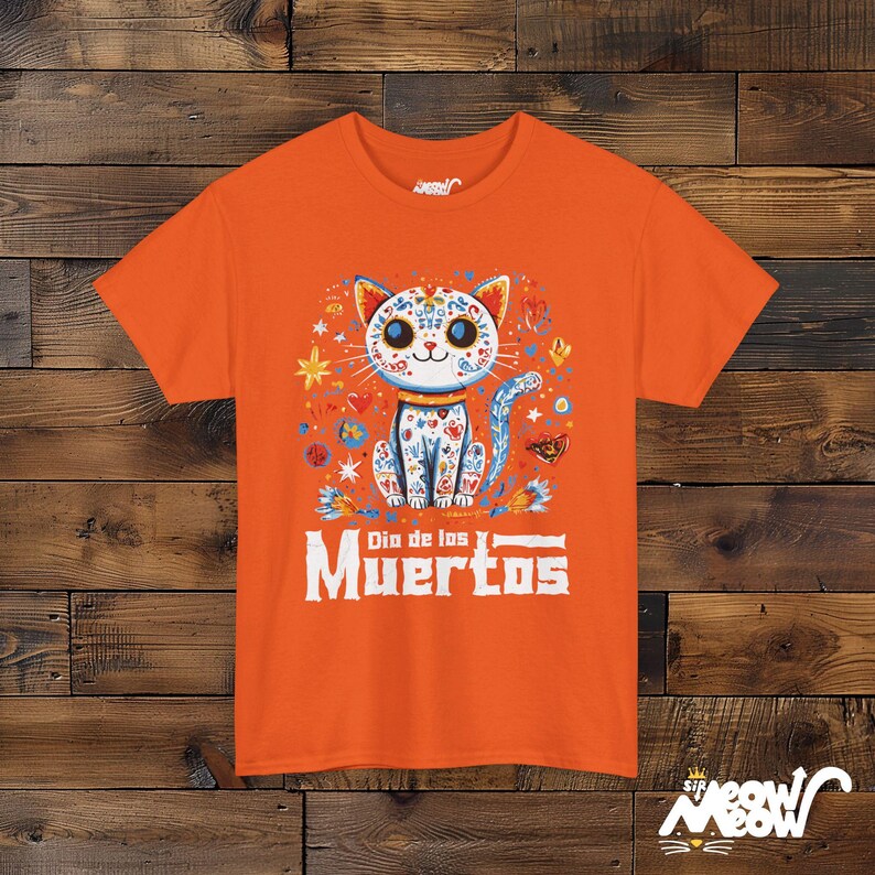 Día de los Muertos Cat T-Shirt, Sugar Skull Cat Design, Mexican Holiday Celebration Tee, Perfect Gift for Día de Muertos Orange