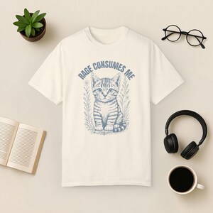 Comfort Colors Rage Consumes Me Cat-shirt: donkere humor cadeau Ivory