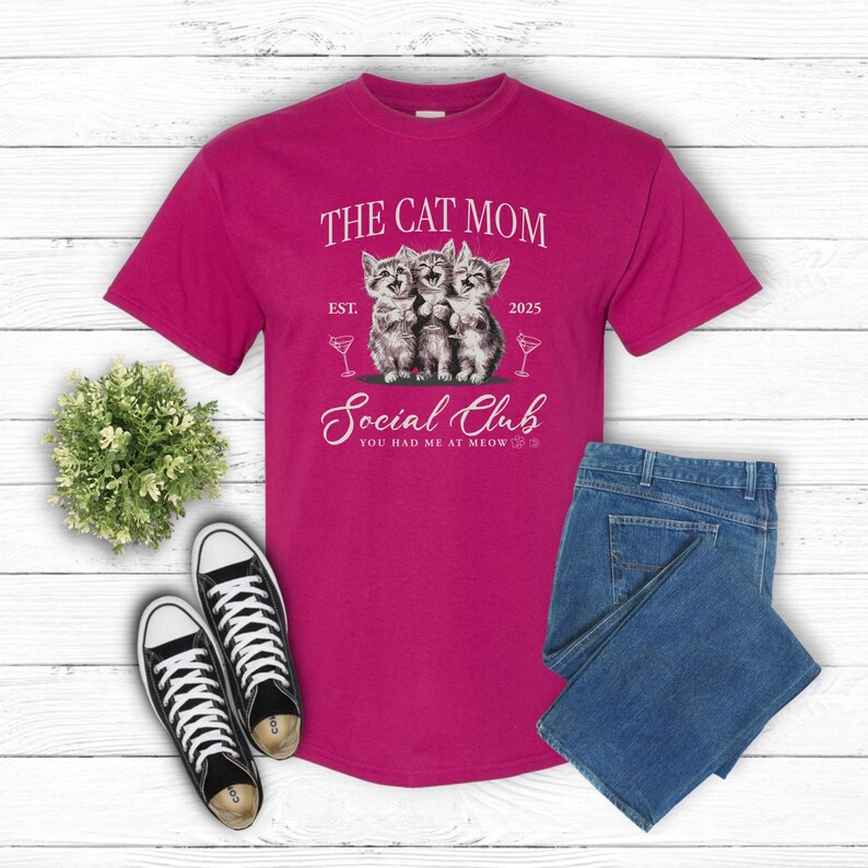 Customizable Cat Mom Social Club T-shirt: Martini Kittens Berry