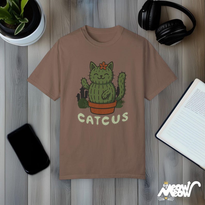 Funny Cactus Cat Graphic T-Shirt – Plant Lover Pun Tee Espresso