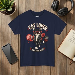 Punk Cat Graphic Tee, Edgy Cat Lover Shirt, Live Love Meow, Unisex Pet Top image 8
