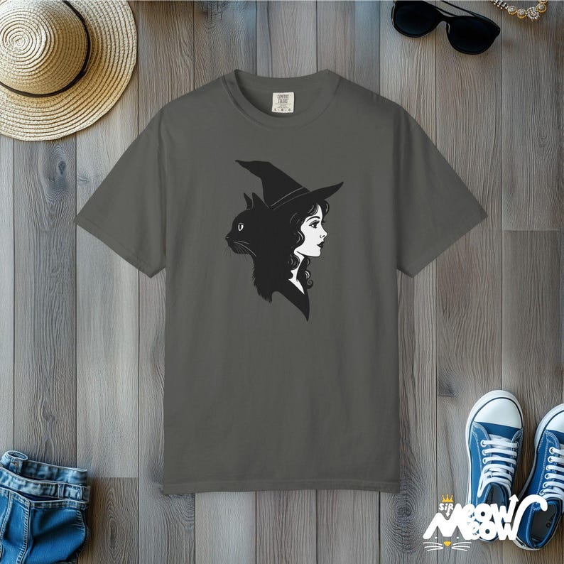 Witch & Black Cat T-Shirt: Gothic Comfort Colors Tee image 7
