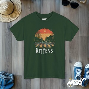 The Kittens Cat Band T-Shirt: Funny Beatles Parody Tee Forest Green