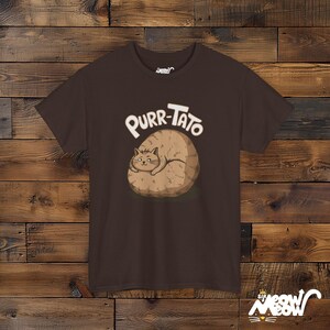 Purr-Tato Cat T-Shirt: Funny Lazy Cat Potato Design Dark Chocolate