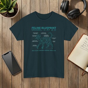 Feline Blueprint T-Shirt Cat Anatomy Illustration Science Graphic Tee Midnight