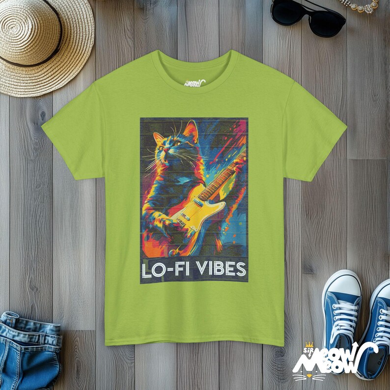 Lo-Fi Vibes Cat T-Shirt: Retro Music Graphic Tee Kiwi