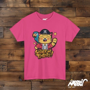 Pirate Cat Graphic T-Shirt, Shiver Me Timbers Tee Heliconia