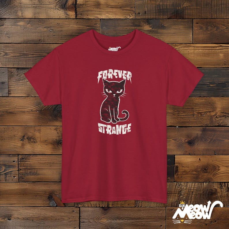 Goth Cat Shirt, Forever Strange Unisex Tee, Alt Style Tshirt Cardinal Red