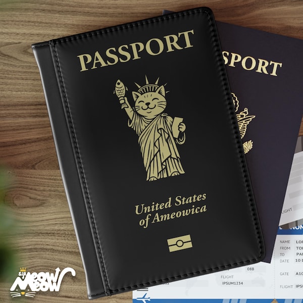 Cat Statue of Liberty Passport Cover: United States of Ameowica Faux Leather RFID