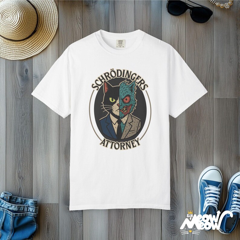 Schrödinger's Cat Attorney T-Shirt: Funny Physics Pun Comfort Colors Tee White