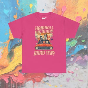 Hairball Highway Road Trip T-shirt: Cat Lover Adventure-T-shirt Heliconia