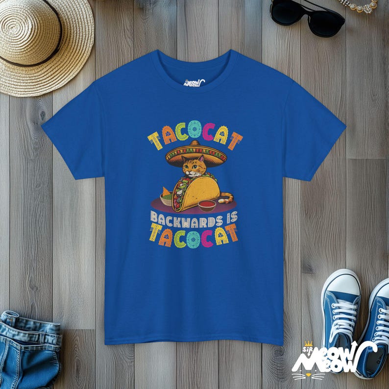Taco Cat Palindrome T-Shirt | Funny Graphic Tee Royal