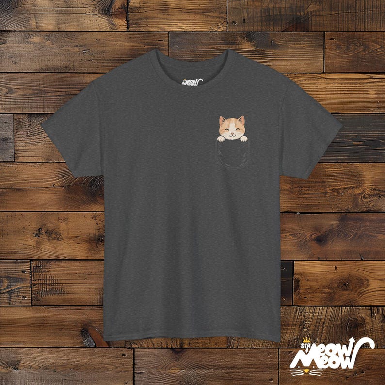 Pocket Cat T-Shirt, Kitten Peekaboo Tee, Cat Lover Gift Dark Heather