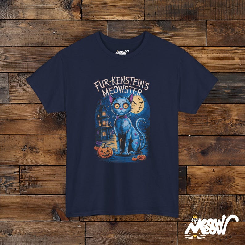 Koszulka unisex Fur-Kenstein's Meowster Halloween Cat, upiorny wzór Frankenstein Cat zdjęcie 9