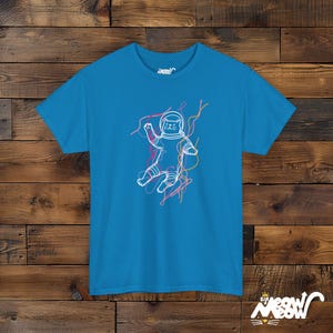 Astronaut Cat T-Shirt Unisex, Space Cat Shirt, String Theory Tee, Neon Line Art Graphic image 8