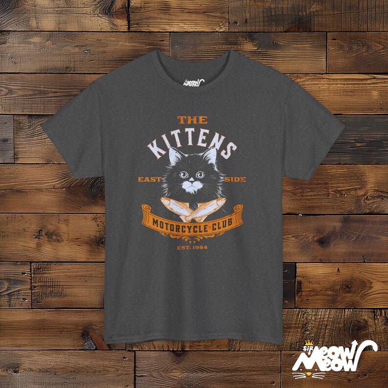 Lustiges Katzen Biker T-Shirt: Vintage Motorrad Club T-Shirt Dark Heather