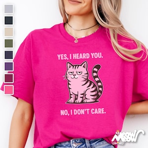 Funny Grumpy Cat T-Shirt: Sarcastic Pink Tabby Tee image 1