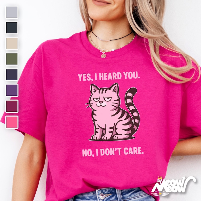 Funny Grumpy Cat T-Shirt: Sarcastic Pink Tabby Tee image 1