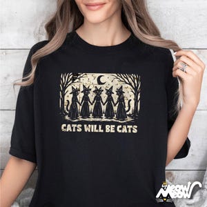 Comfort Colors Witch Cat T-Shirt, Gothic Halloween Tee image 1
