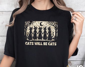 Comfort Colors Witch Cat T-Shirt, Gothic Halloween Tee