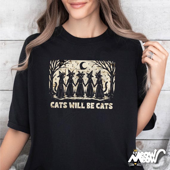 Comfort Colors Witch Cat T-Shirt, Gothic Halloween Tee