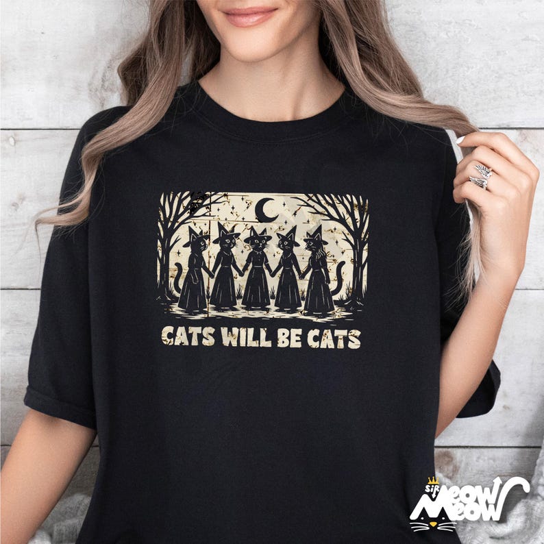 Comfort Colors Witch Cat T-Shirt, Gothic Halloween Tee image 1