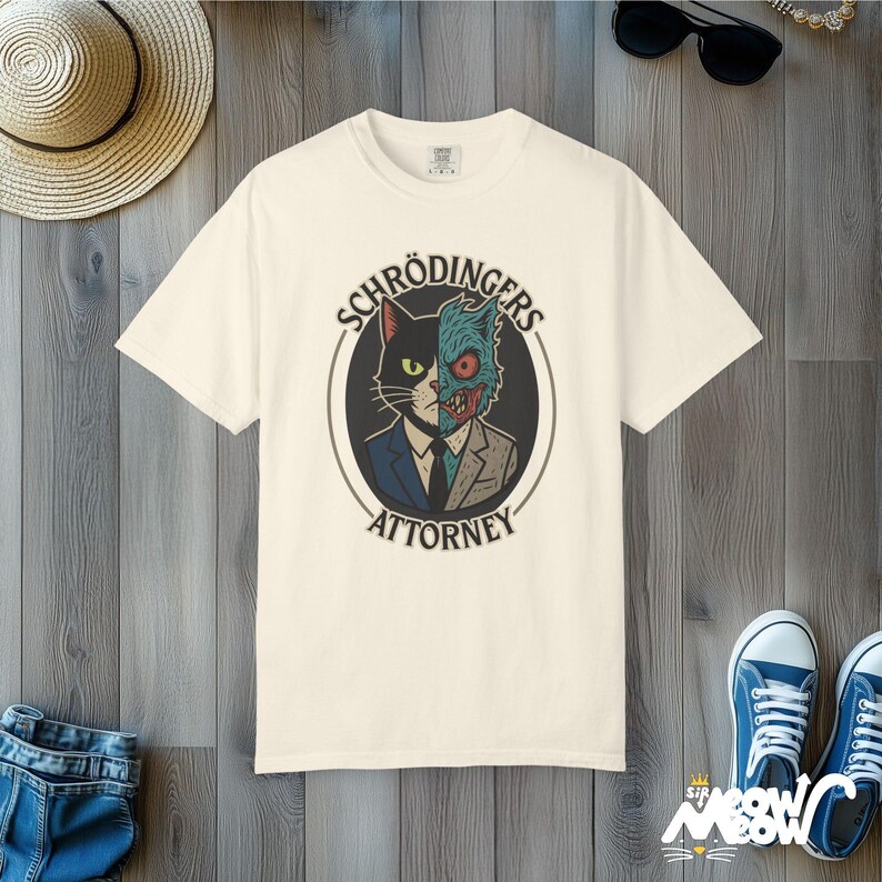 Schrödinger's Cat Attorney T-Shirt: Funny Physics Pun Comfort Colors Tee Ivory