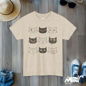 Funny Cat Expressions T-Shirt: Cat Lover Graphic Tee Sand