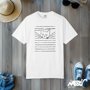 Comfort Colors Cat Blinds T-Shirt: Funny Mischief Tee White